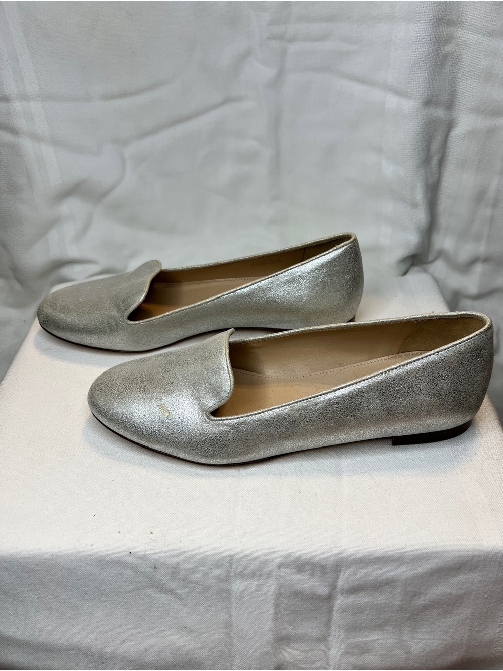 J. Crew Addie Loafer. Silver-Crackled Leather. Good condition. Women’s size 7